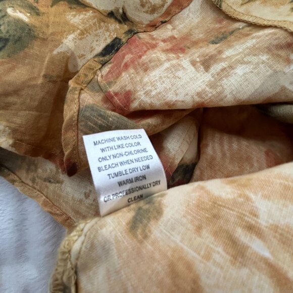 Harvé Bernard Womens Floral Button-Up Shirt Size 1X Brown Linen-Cotton Blend - Picture 5 of 8